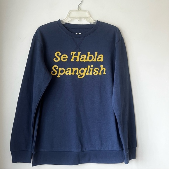 Hija De Tu Madre Navy "Se Habla Spanglish" Crew Neck Sweatshirt M - Picture 1 of 3